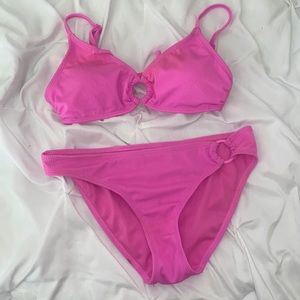 No Boundaries Tie back bikini set bright hot pink small top medium bottoms